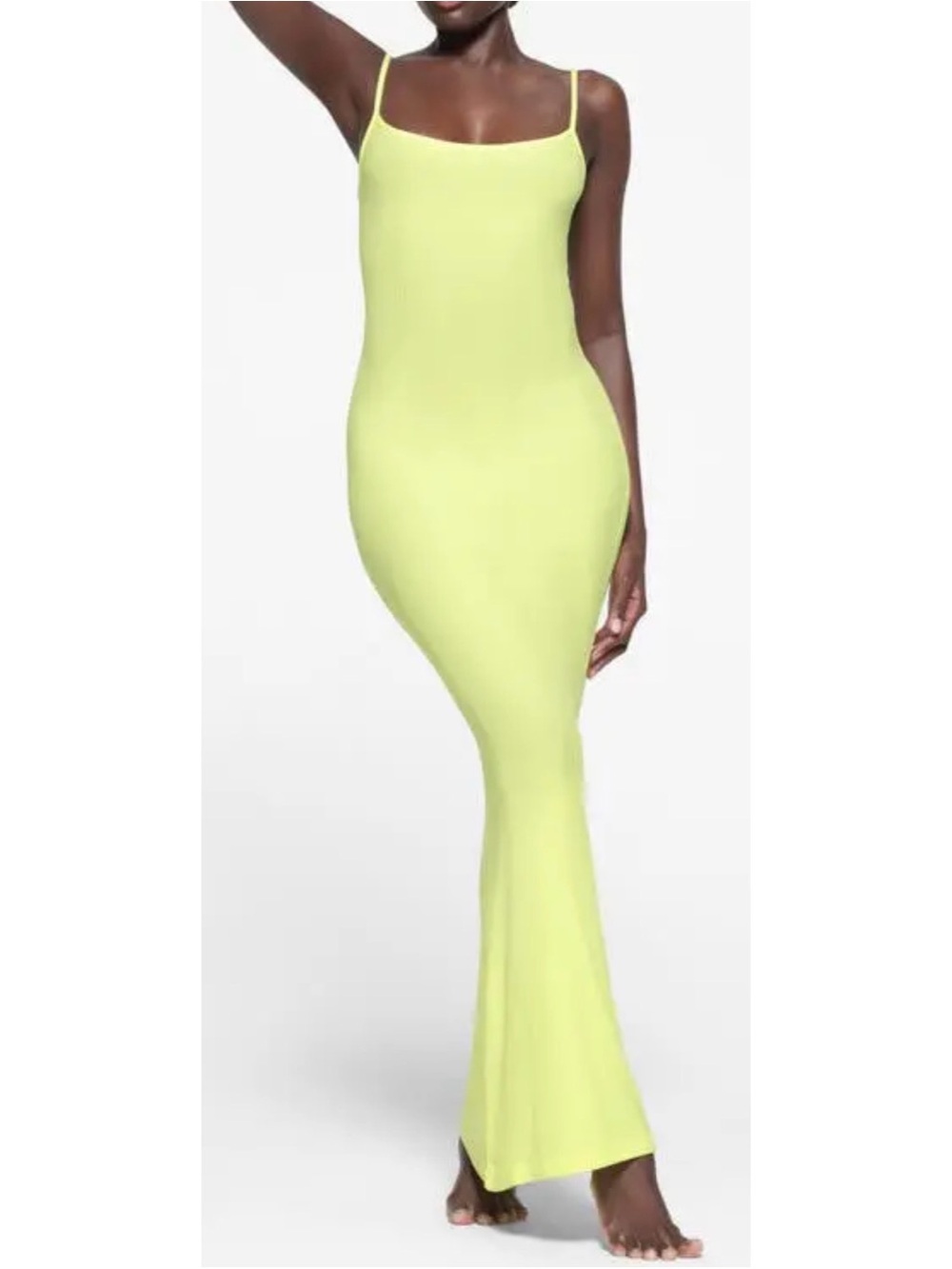 Slim Ribbed Maxi Slip Dress in Lime